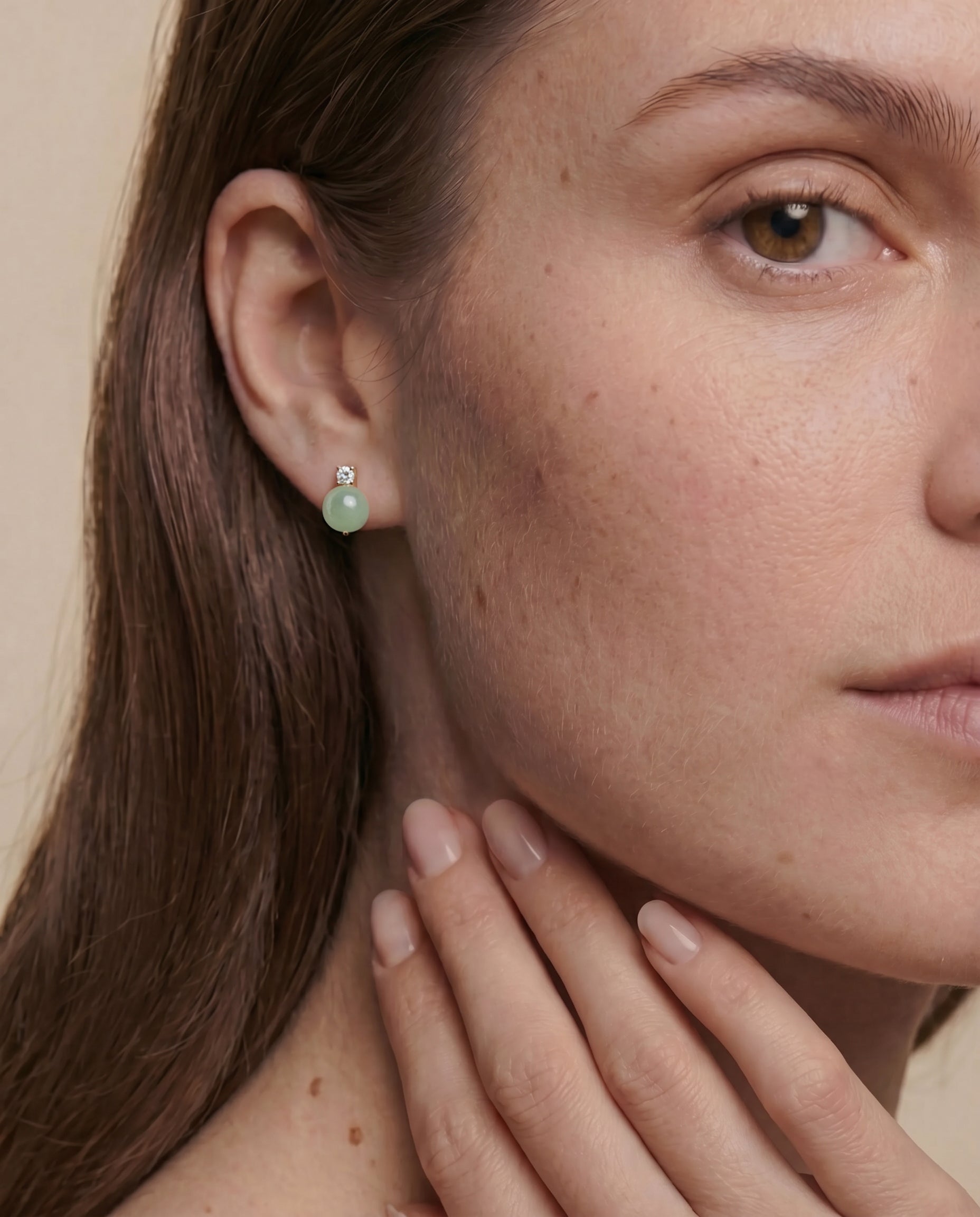 seree - Esther — Green Jade and Zircon Stud Earrings