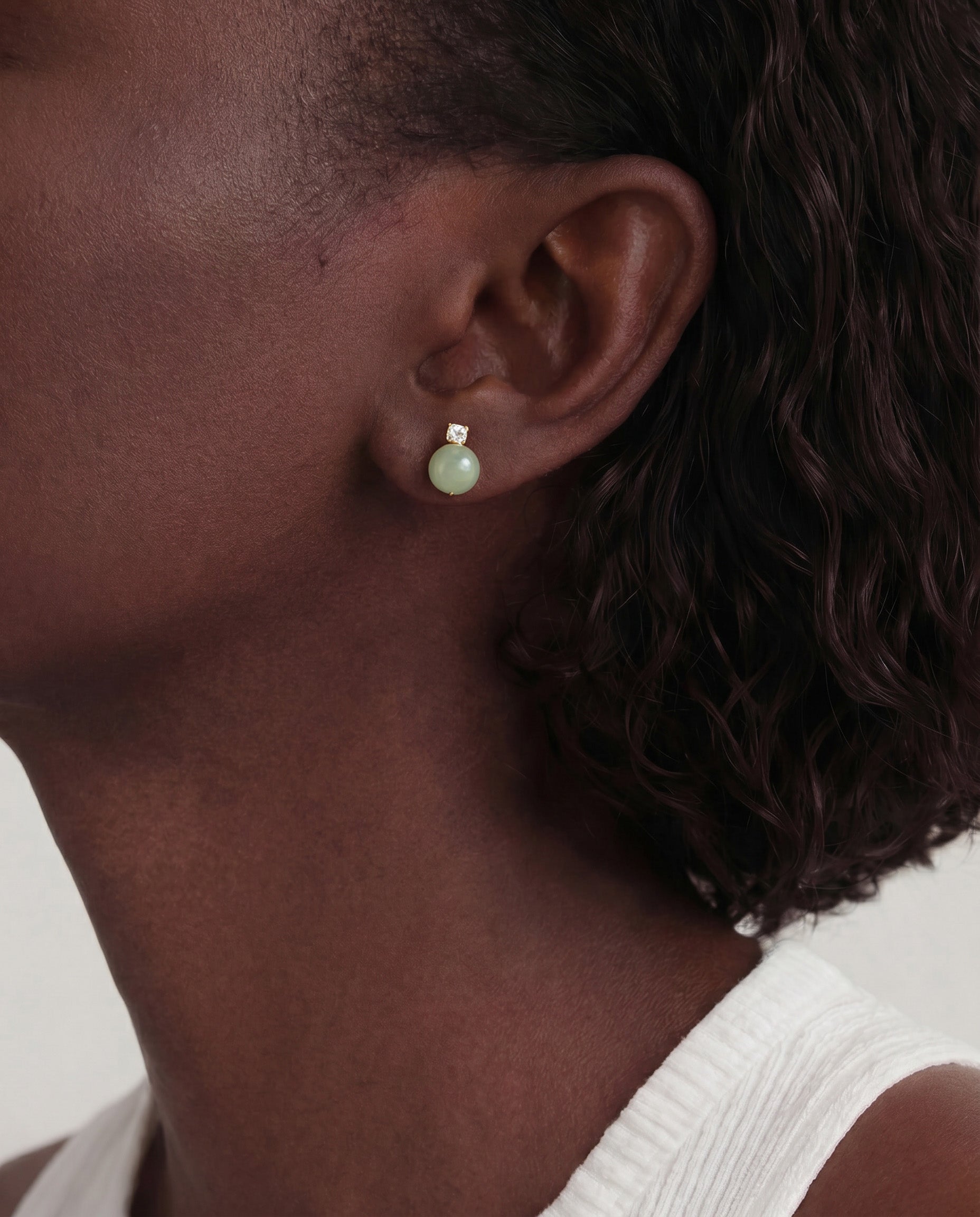 seree - Esther — Green Jade and Zircon Stud Earrings