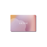 seree gift card featuring the Seree logo on a vibrant multicolored gradient design, photographed against a clean white background.