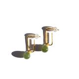 Pin — Green jade bead gold earrings - seree