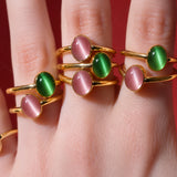 Halo Green Cat's Eye Cabochon Ring