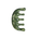 Green stone tool with a curved design on a white background