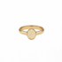 Gold ring with a round gold chalcedony gemstone on a white background, front view