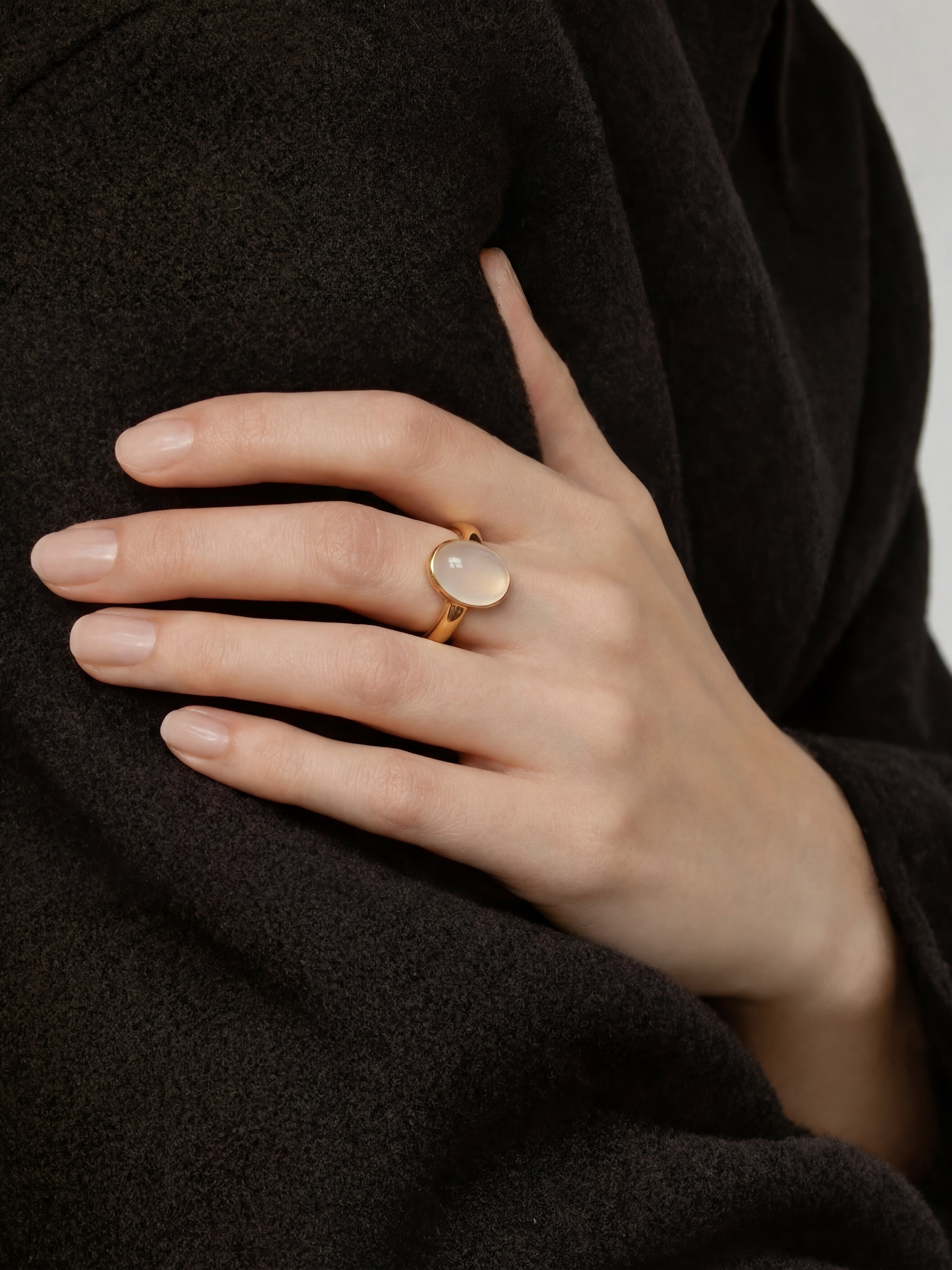 Halo — White Chalcedony Cabochon Ring