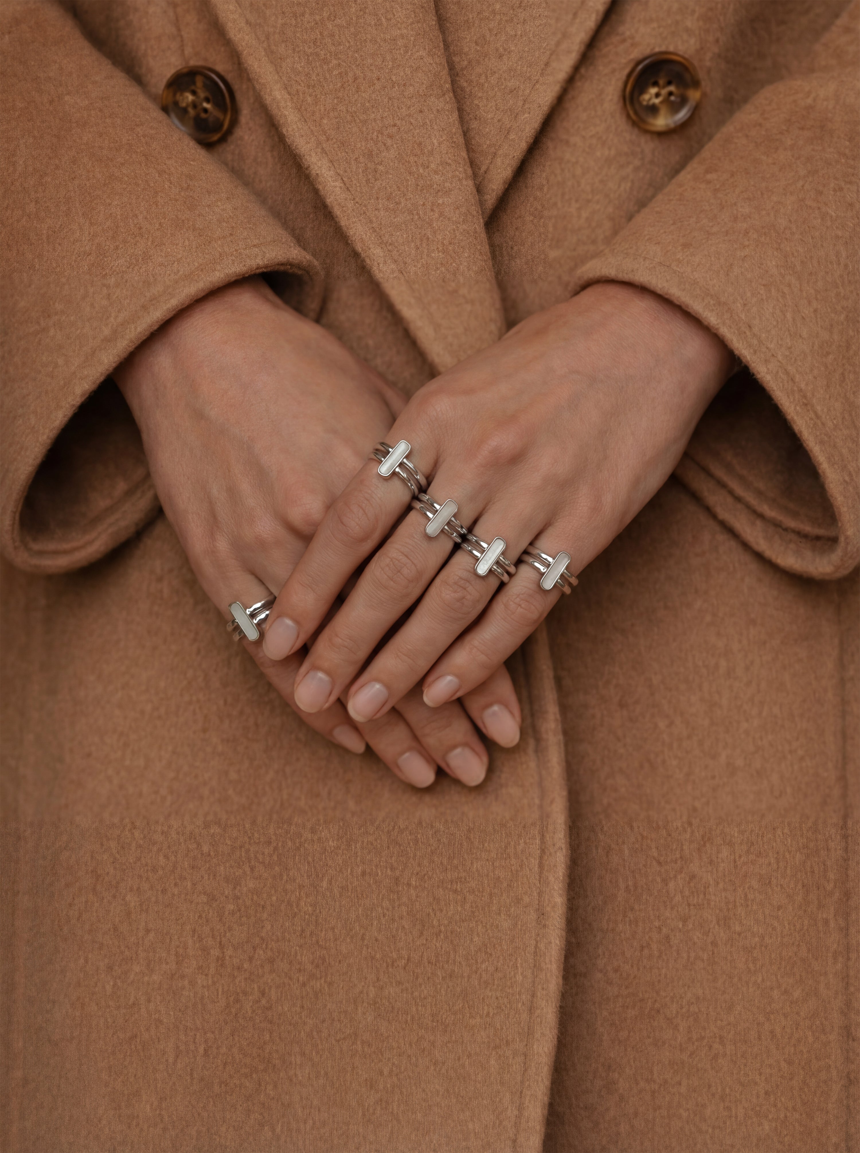 Bridge — Duo Bar Ring in White Hanbai Jade