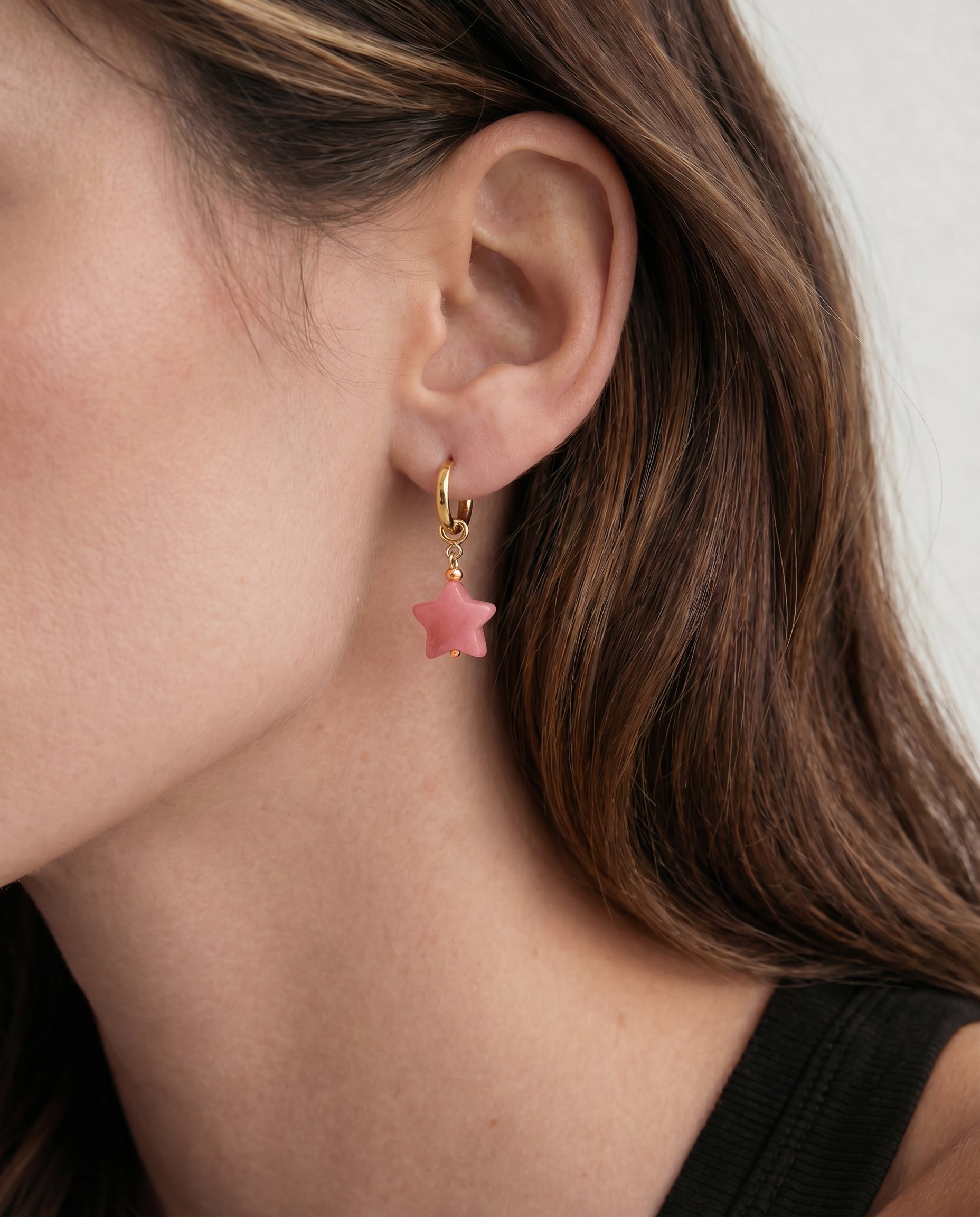 seree - Harvest — Jade Stone Charm Earrings in Star-Pink