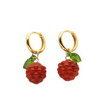 seree gold hoop earrings with raspberry charms