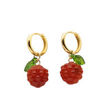 seree gold hoop earrings with raspberry charms