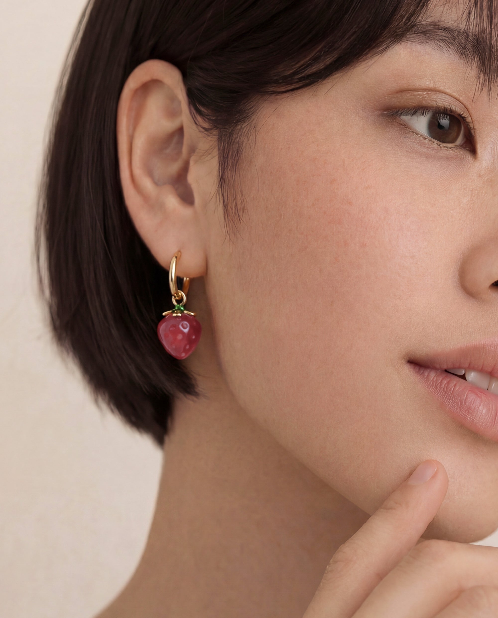 Harvest — Jade Stone Charm Earrings in Strawberry