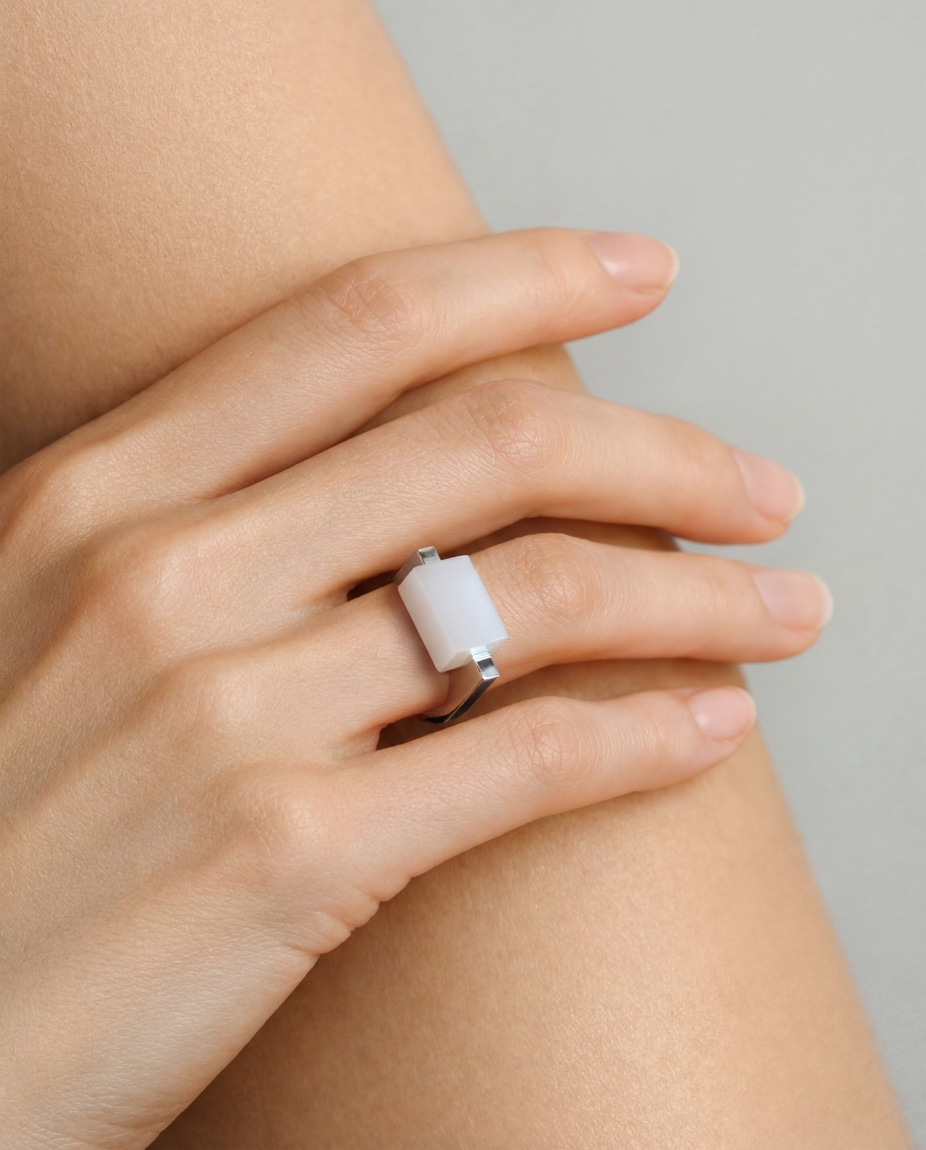 seree Year of the Horse — Hanbai White Jade Stone Saddle Ring