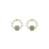 seree - Isa — Beaded Pearl Jade Hoop Earrings