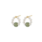 seree - Isa — Beaded Pearl Jade Hoop Earrings