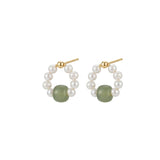 seree - Isa — Beaded Pearl Jade Hoop Earrings