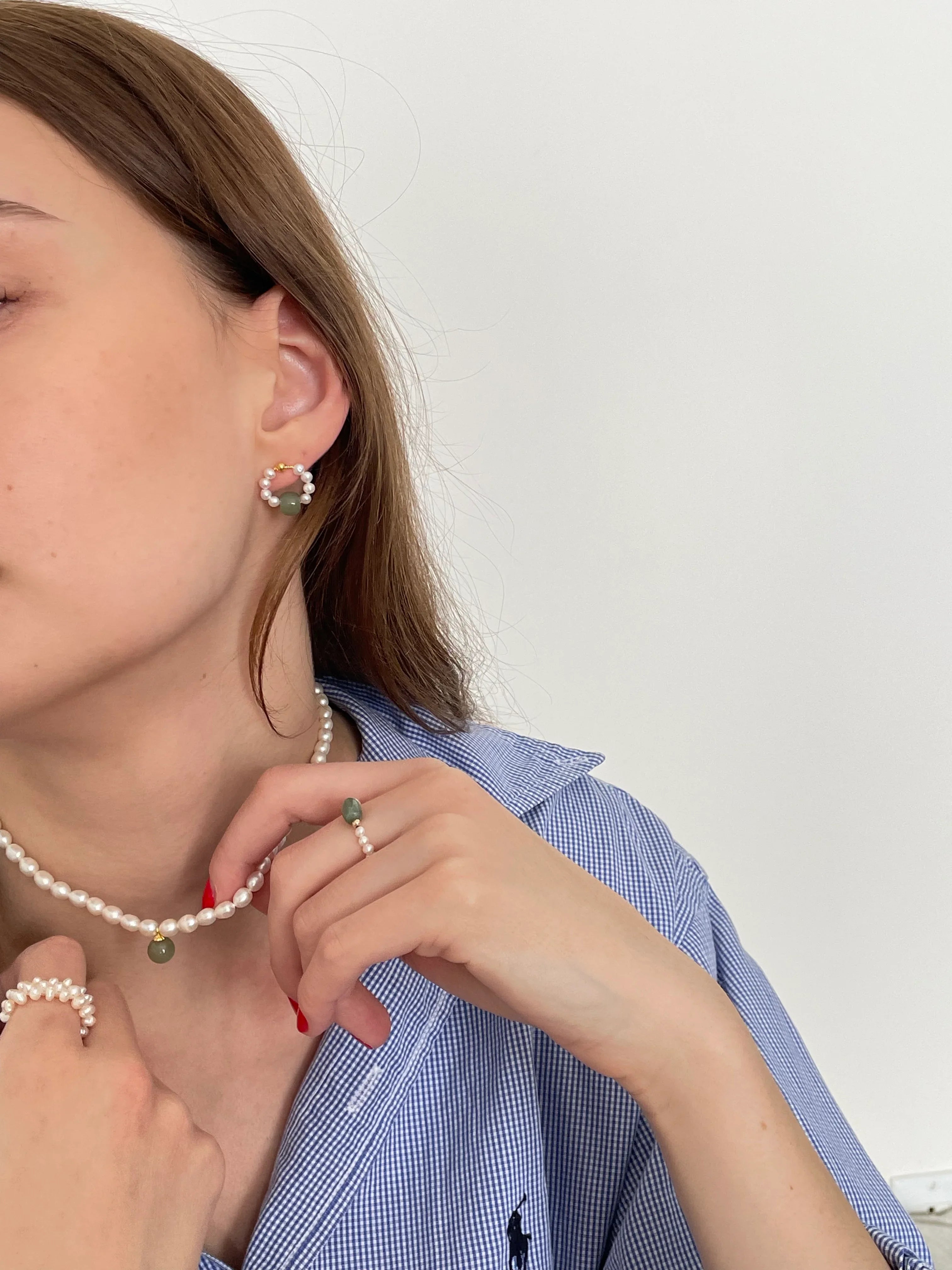 seree - Isa — Beaded Pearl Jade Hoop Earrings