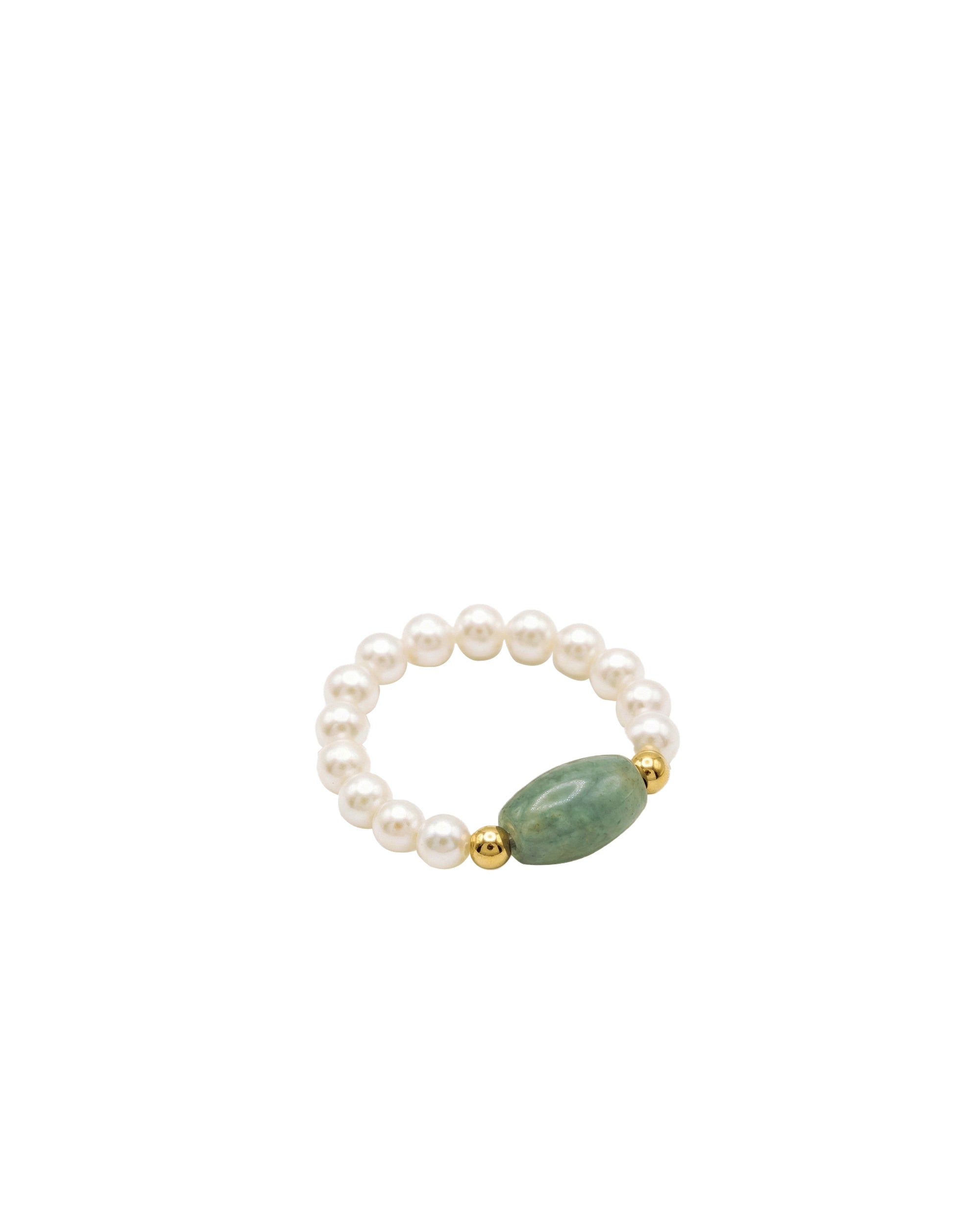 seree - Isa — Jade and Beaded Pearl Stretch Ring