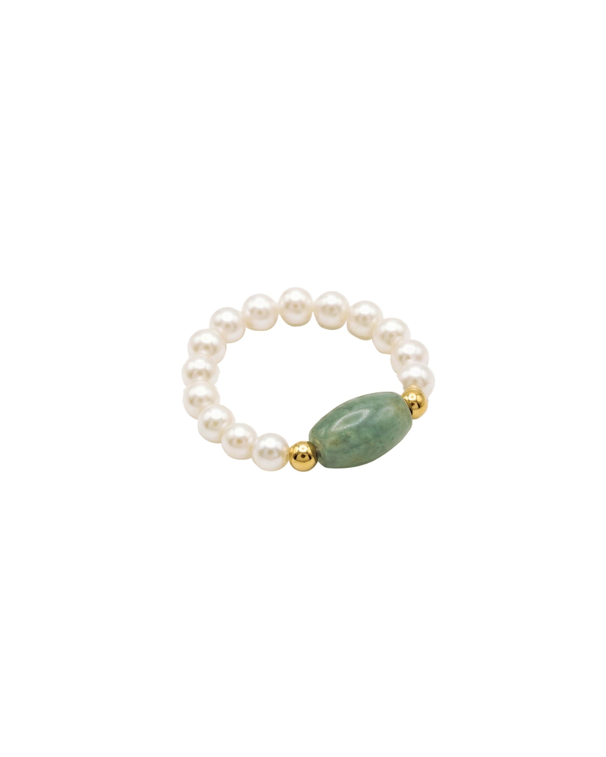 seree - Isa — Jade and Beaded Pearl Stretch Ring