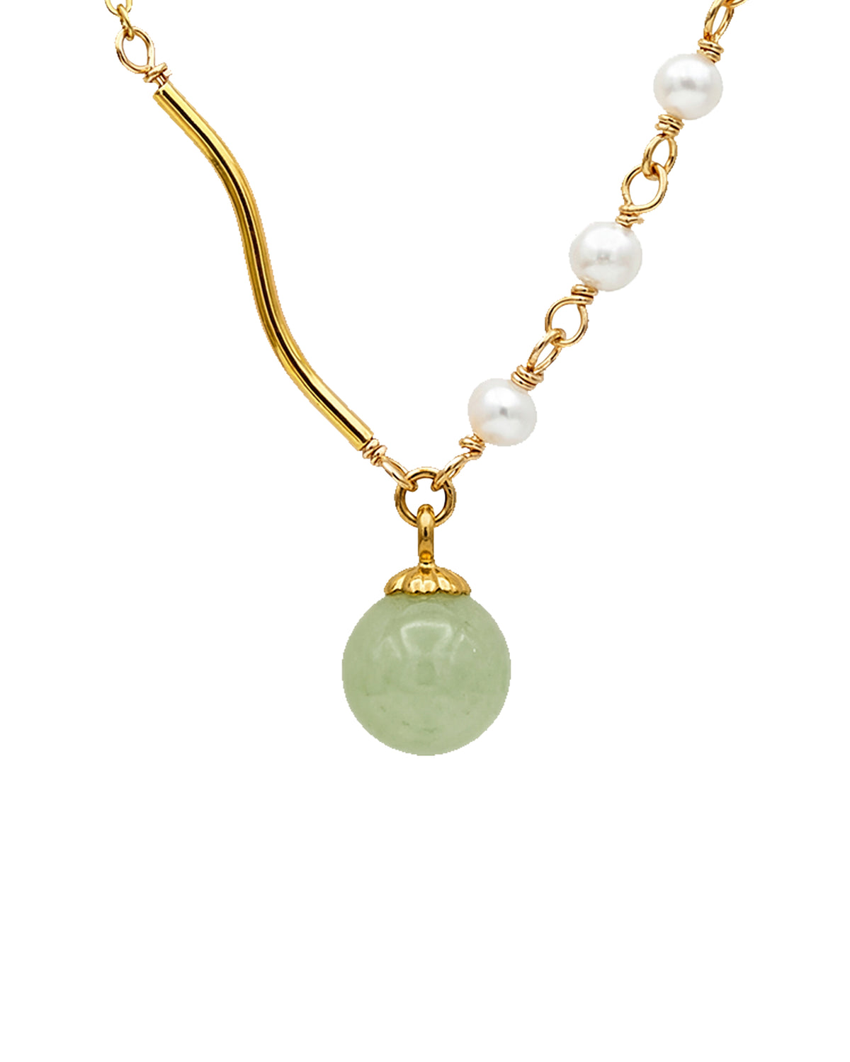 Isla Green Jade and Freshwater Pearl Necklace - Green