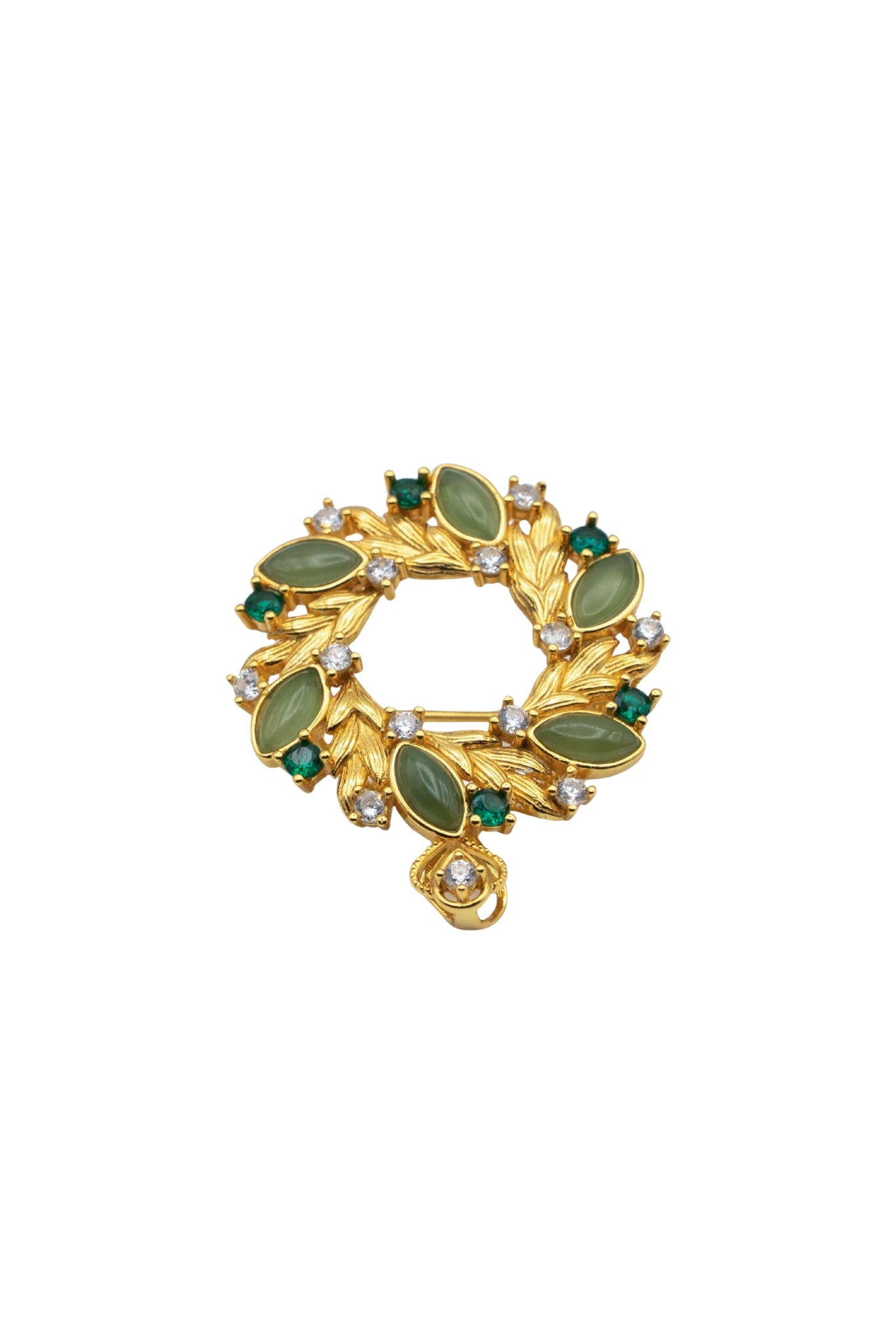 Laurel Wreath — Green Jade Brooch