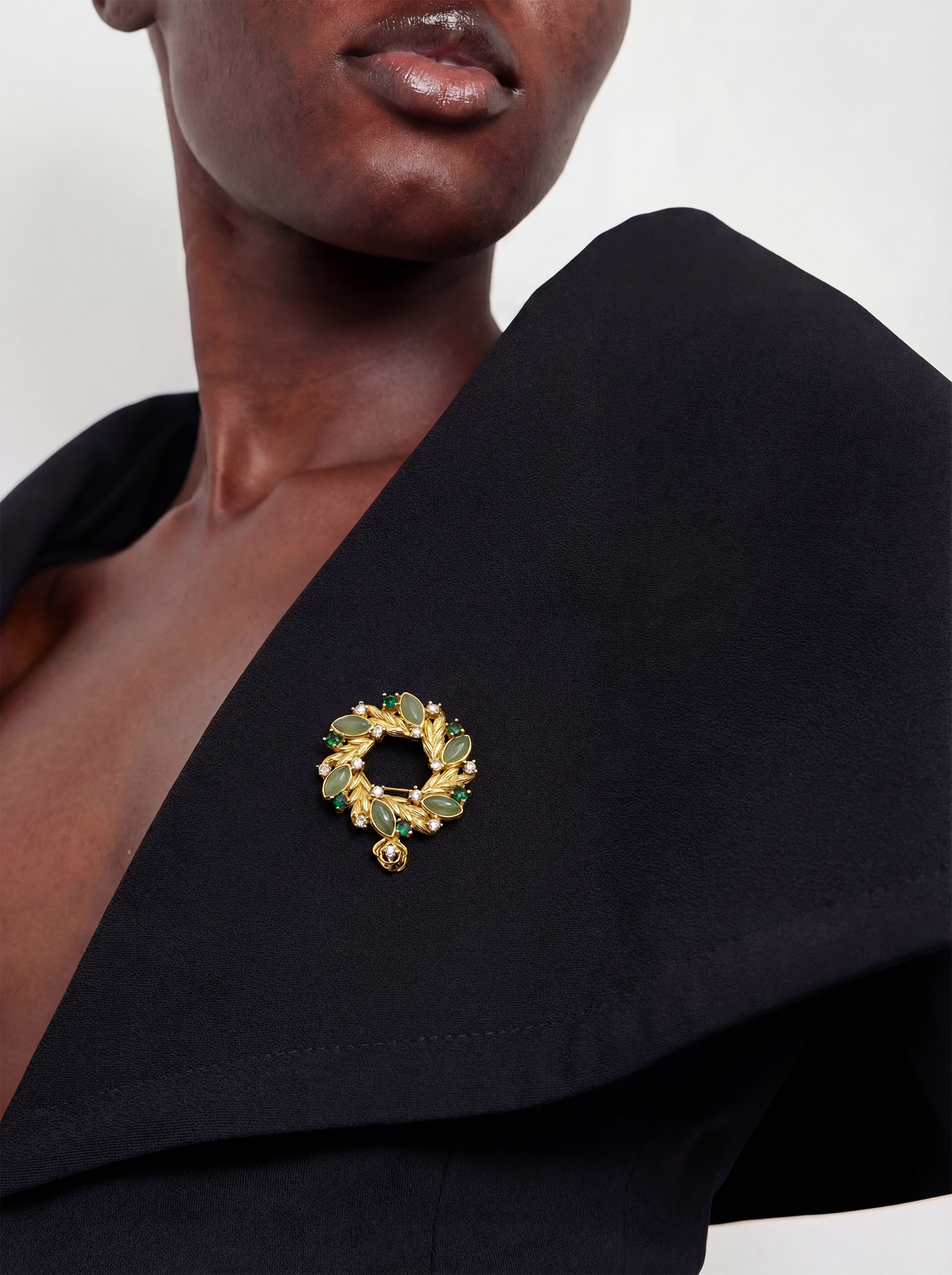 Laurel Wreath — Green Jade Brooch