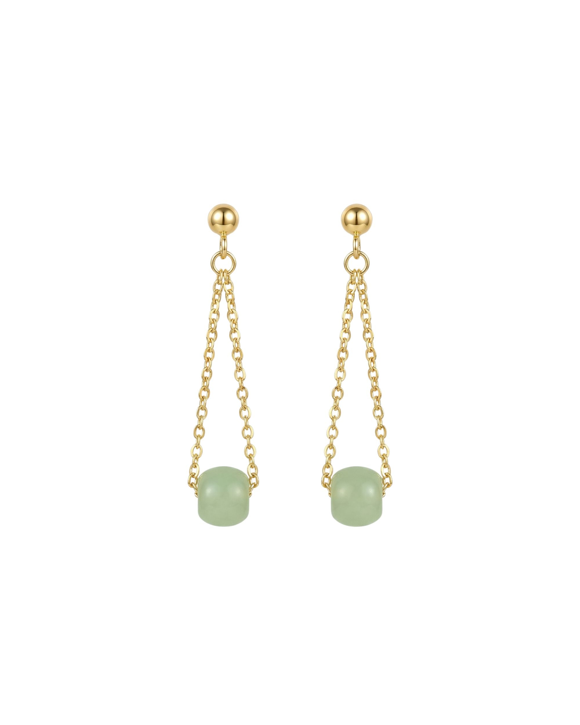 seree - Zodiac collection | Libra — Skinny gold chain jade earrings