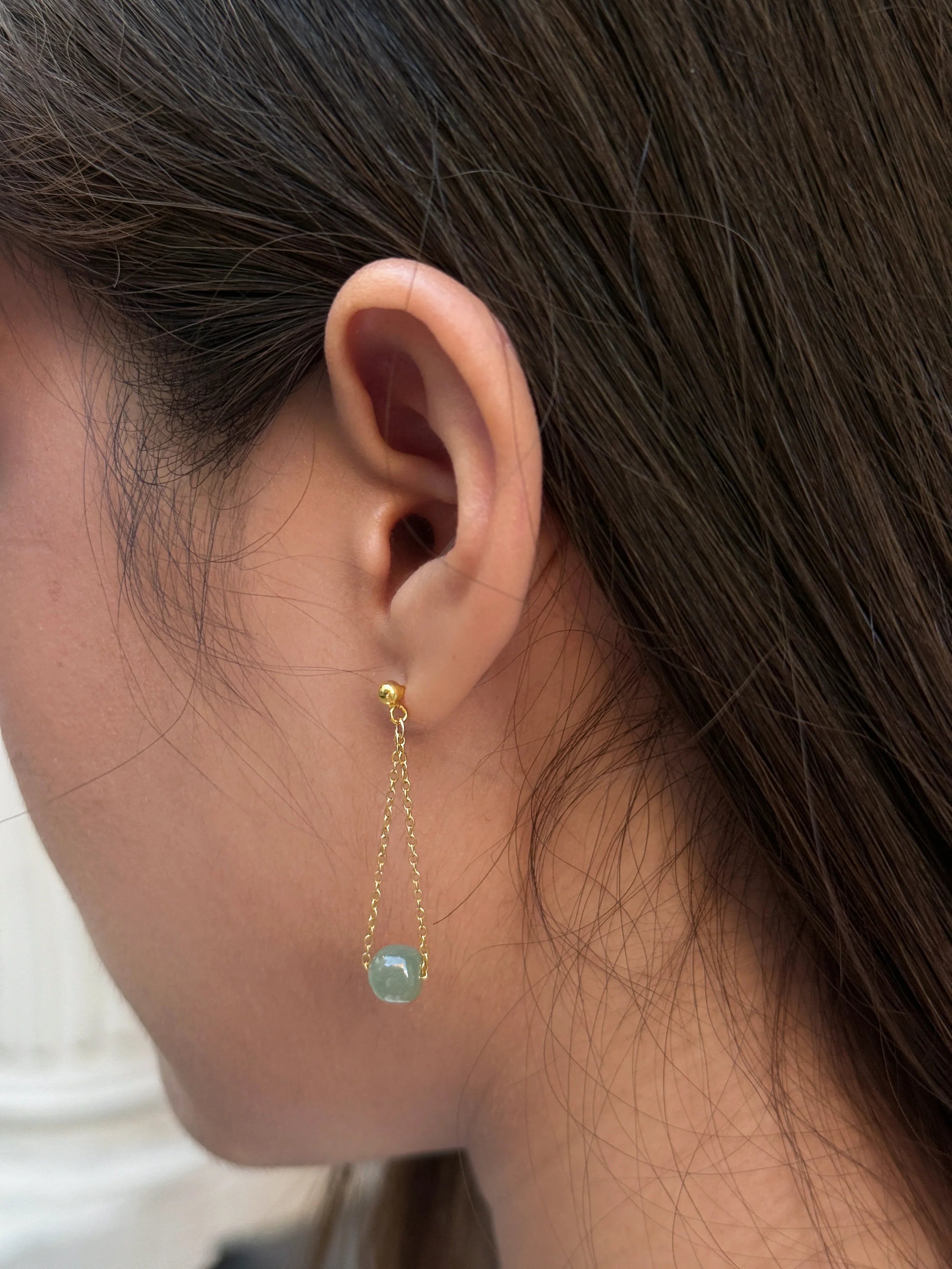 seree - Zodiac collection | Libra — Skinny gold chain jade earrings