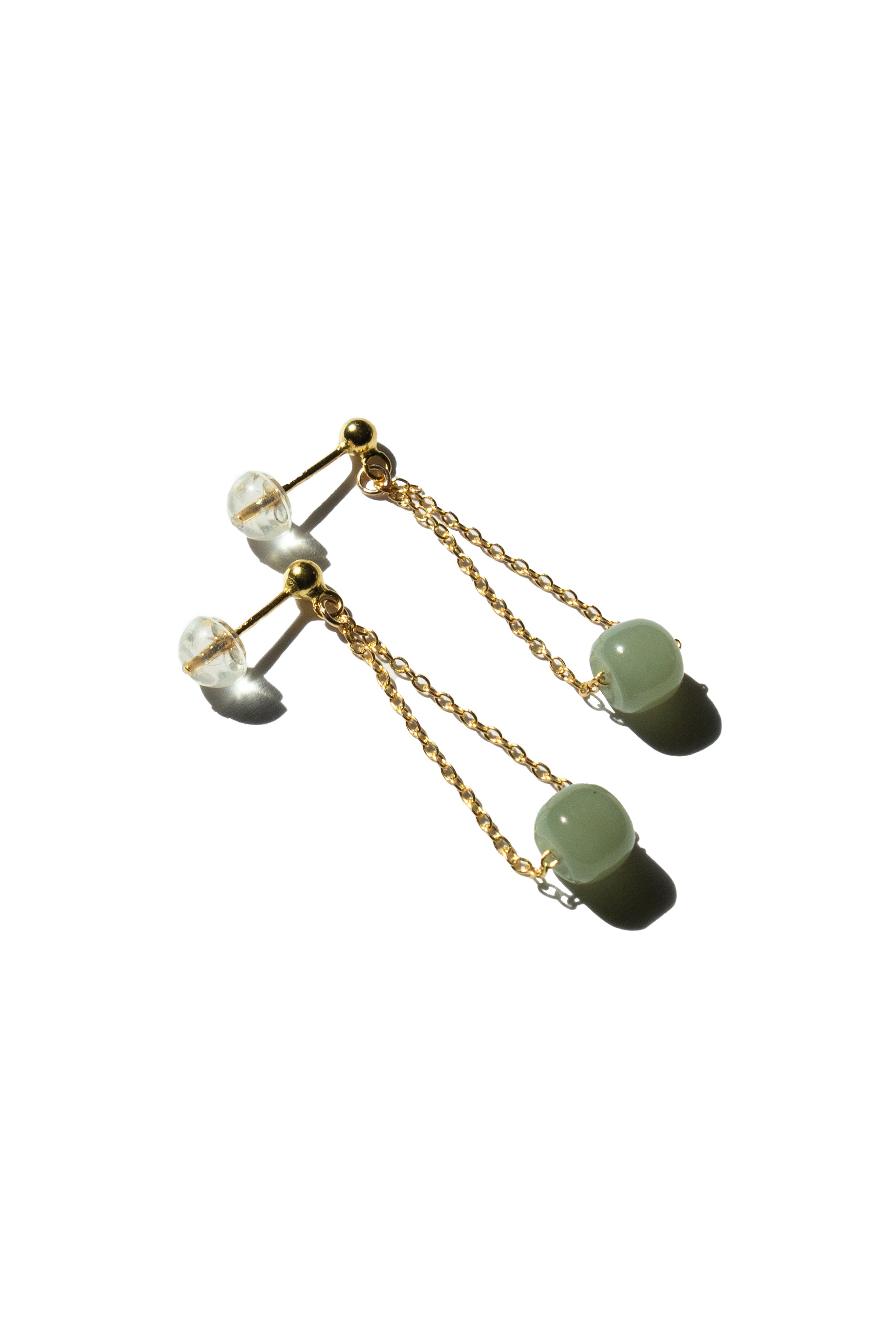 seree - Zodiac collection | Libra — Skinny gold chain jade earrings
