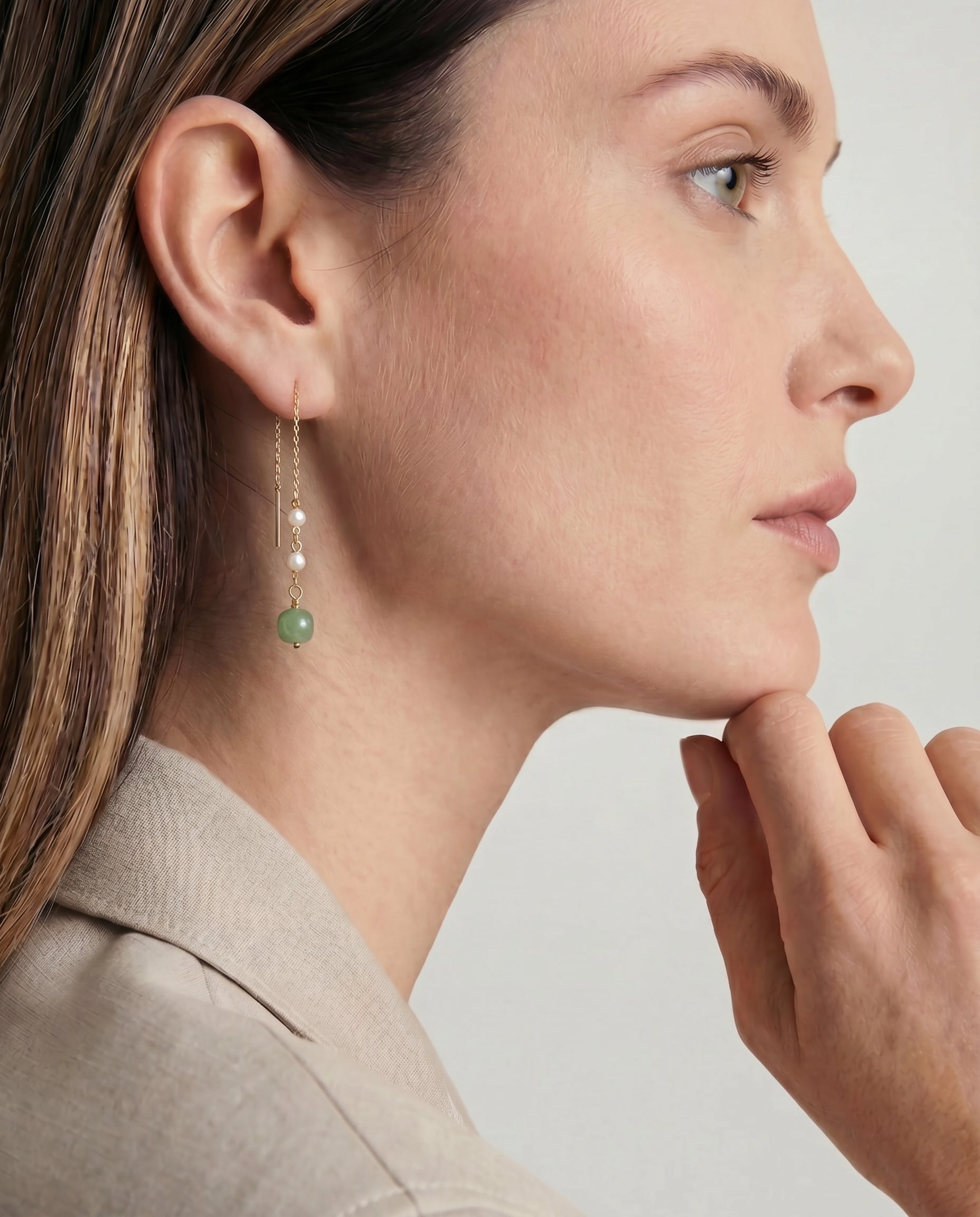 seree - Madeleine — Jade and Freshwater Pearl Drop Earrings