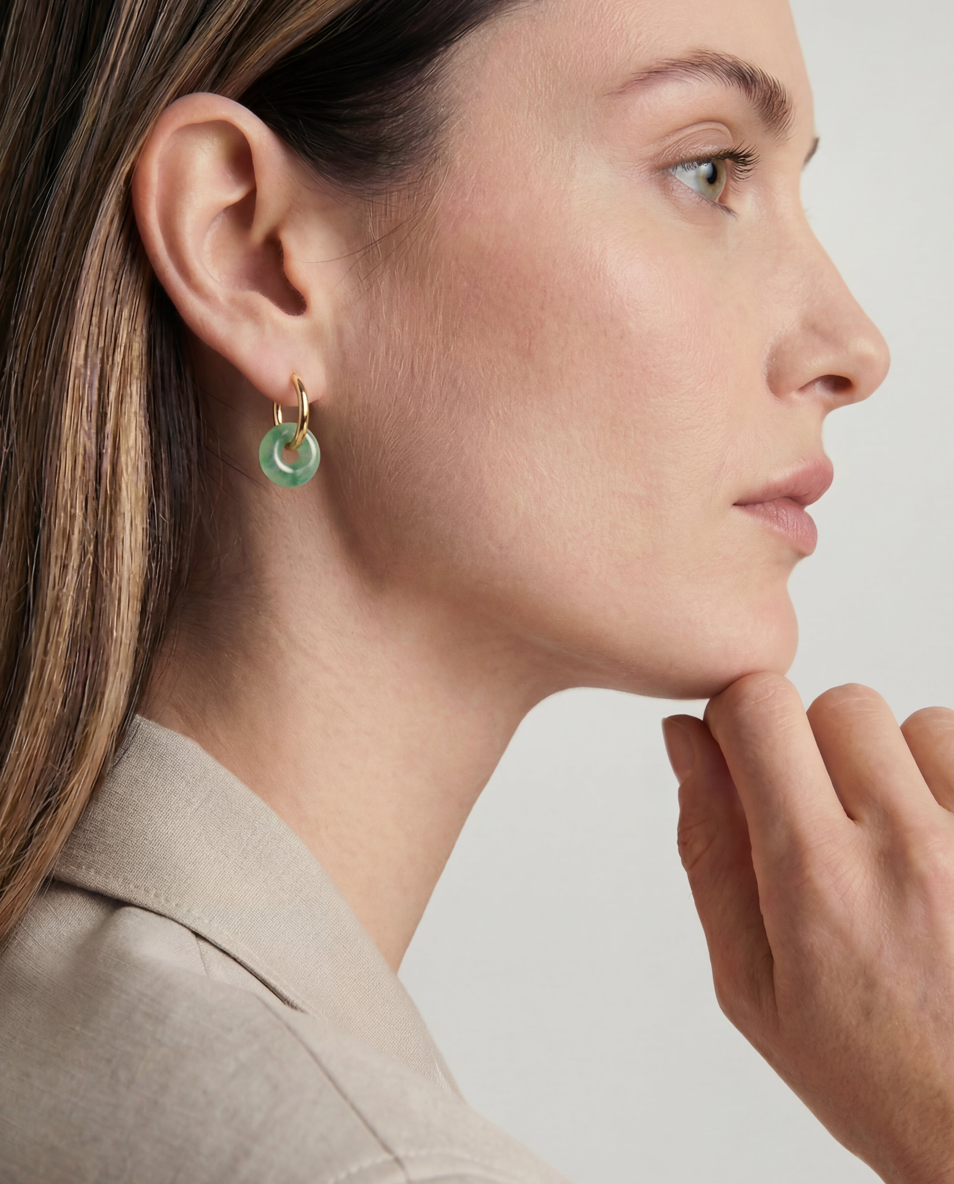 seree - Marlo — Green jade stone hoop earrings