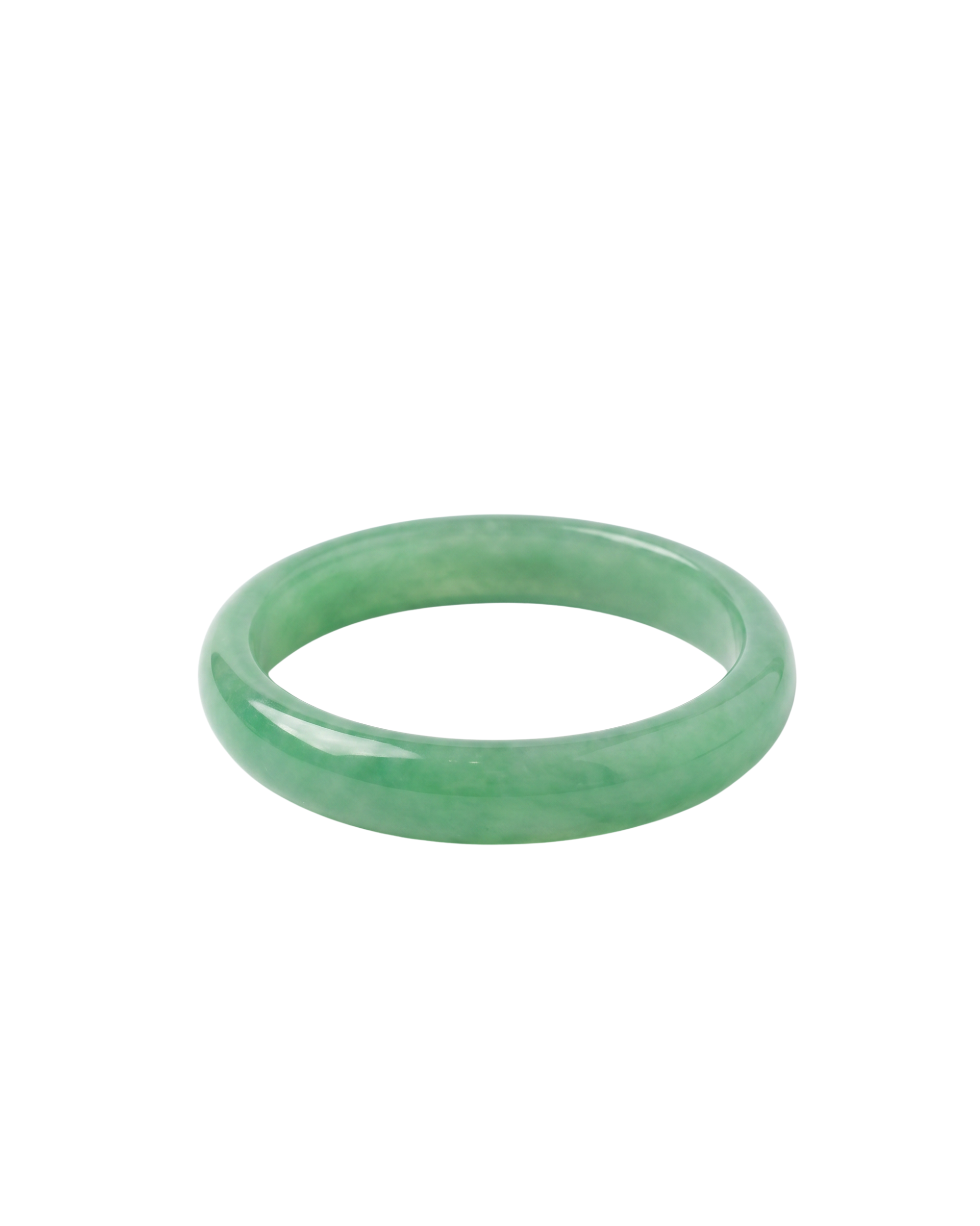 Minimalist polished green stone bangle shown in a front-facing product photo.