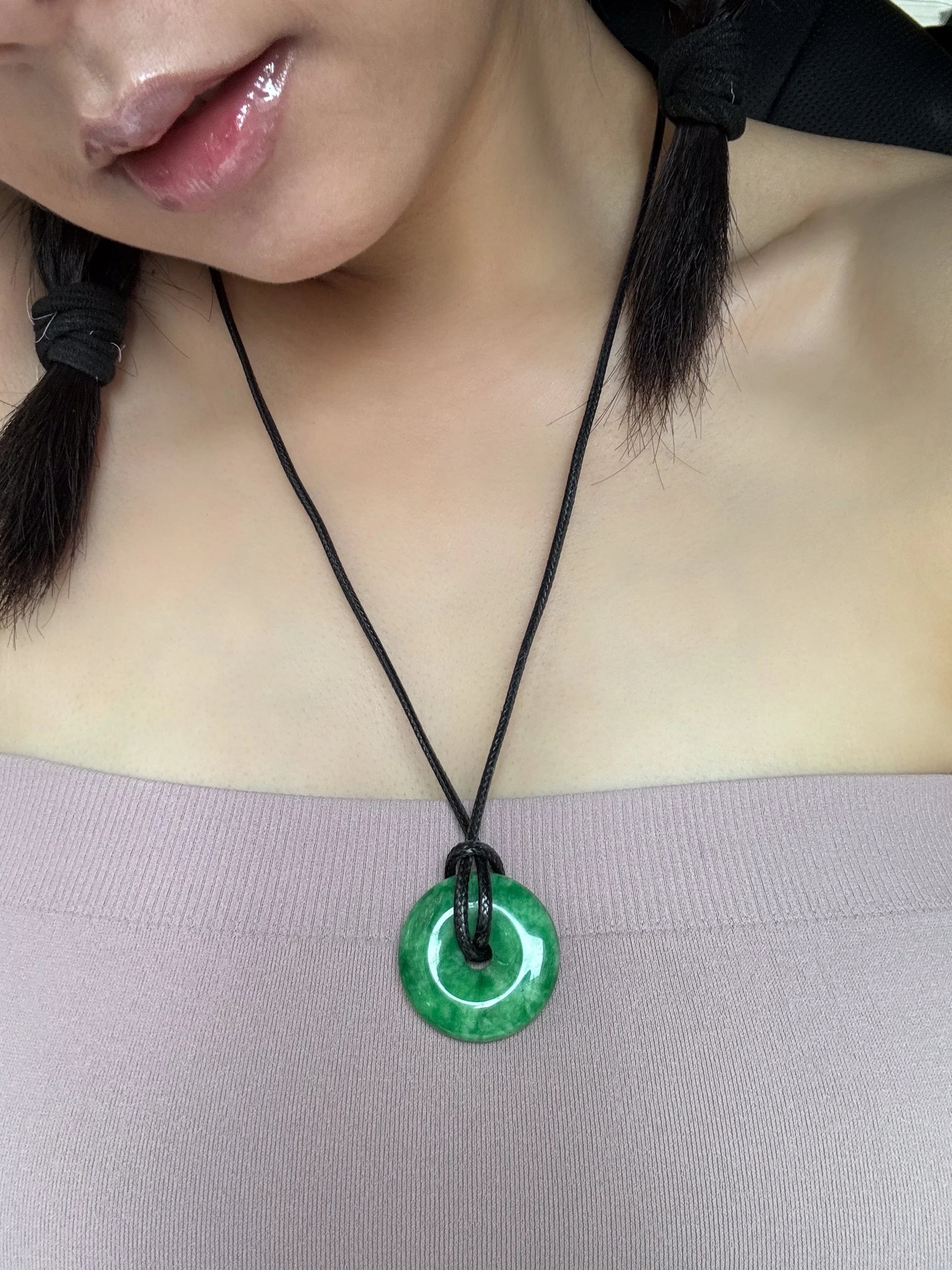 seree - Medallion — Green Jade Cord Necklace