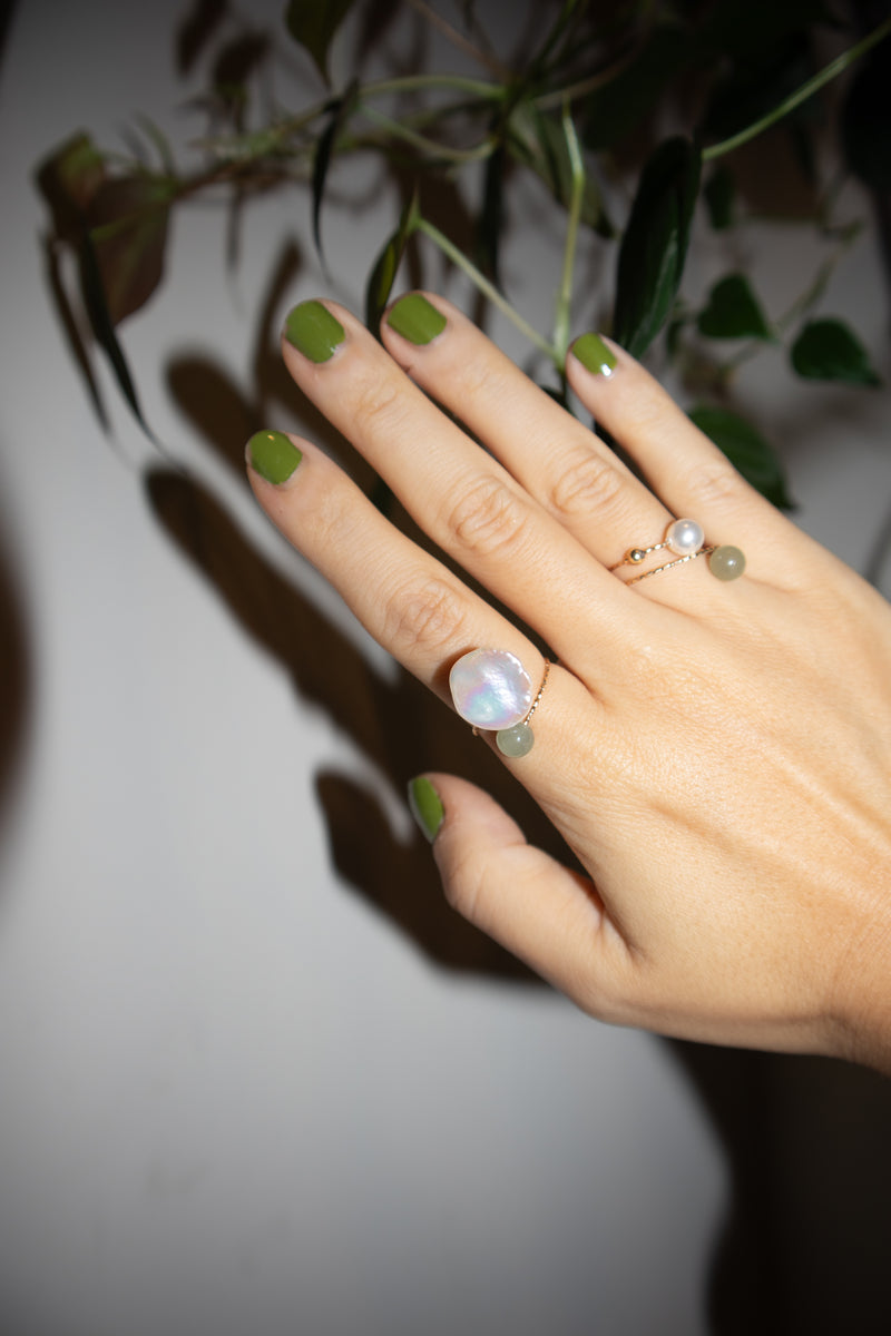 Monet — Jade & baroque pearl adjustable ring