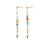 Multicolored beaded earrings on a white background