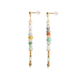 Multicolored beaded earrings on a white background