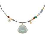 Necklace with a Buddha jade pendant on a white background