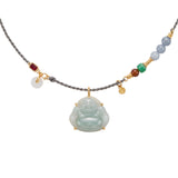 Necklace with a Buddha jade pendant on a white background