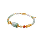 Bracelet with multicolored beads on a white background, front view
