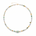 Necklace with multicolored jade beads and a jade barrel pendant on a white background, top view