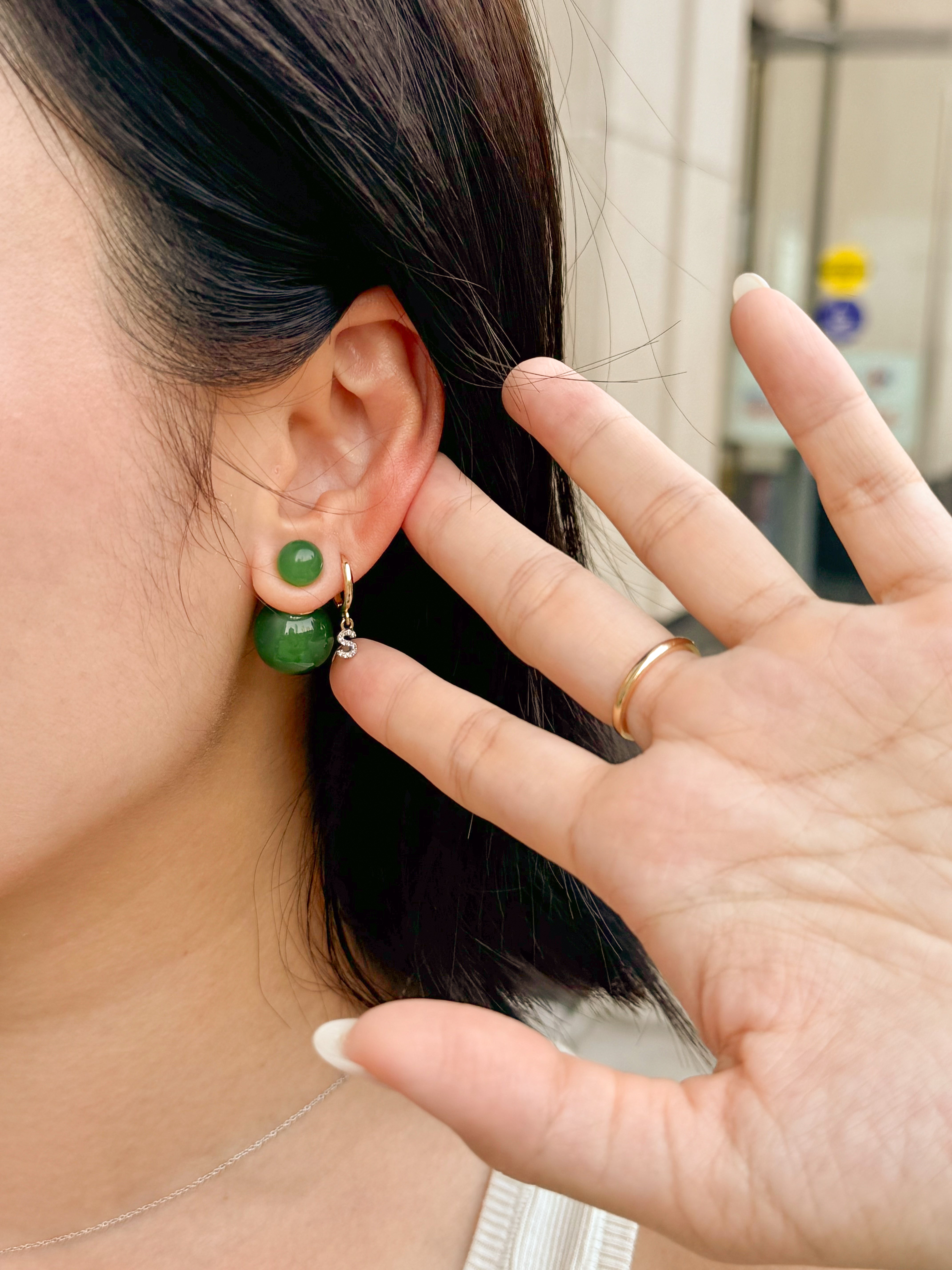 seree - Orbit Duo — Double Ended Jade Stone Stud Earrings
