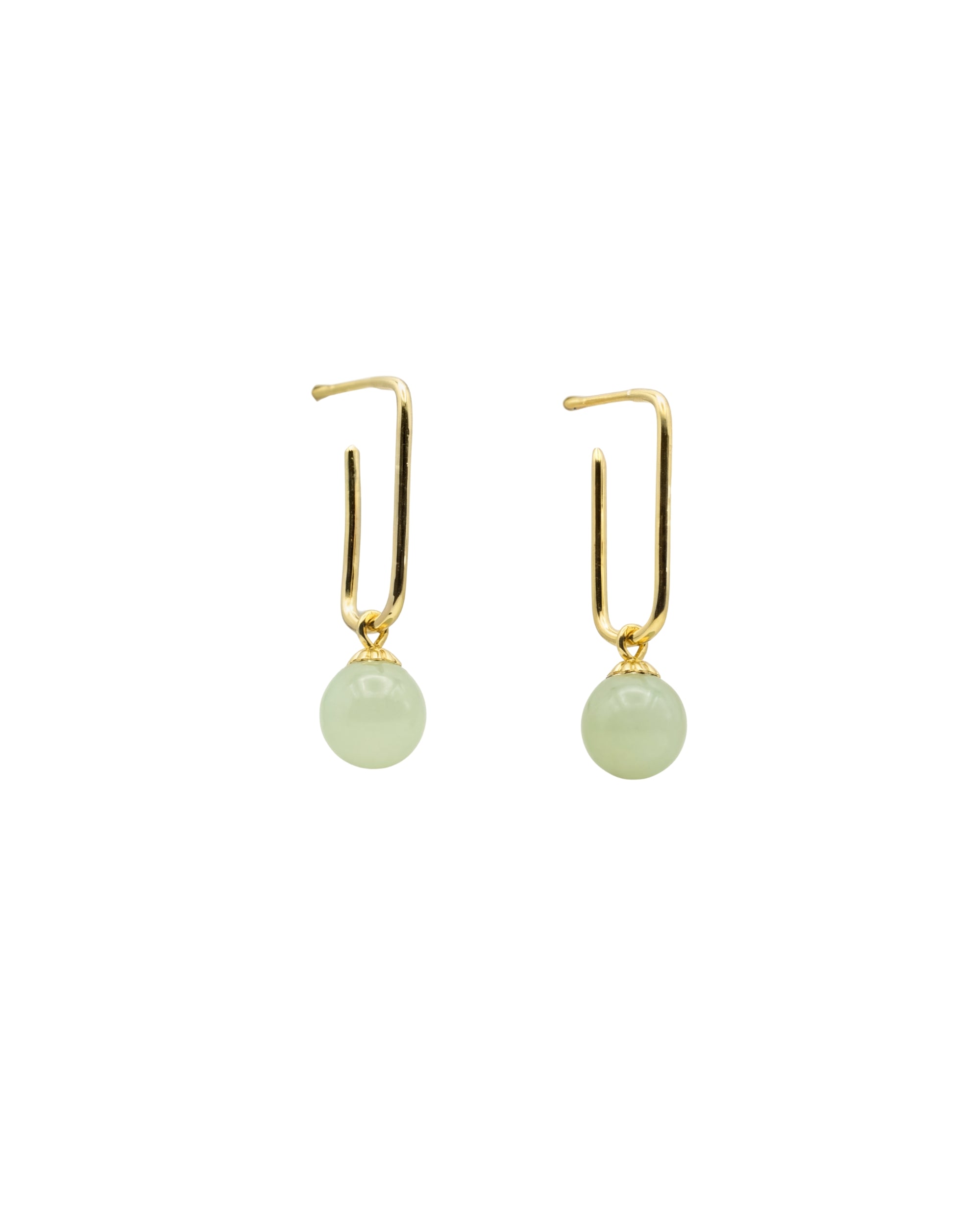 seree - Pin — Green Jade Bead Gold Earrings