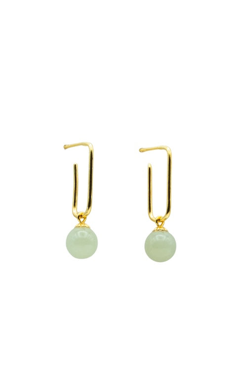 seree - Pin — Green Jade Bead Gold Earrings
