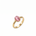Angled shot of a gold ring with a pink gemstone on a white background