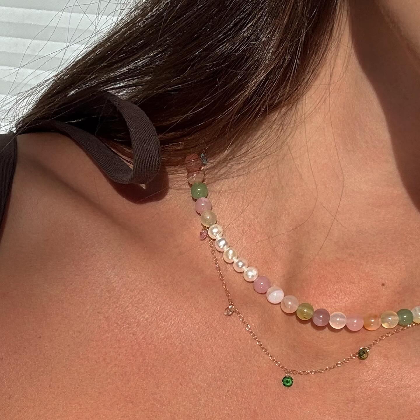 seree - Summer — Beaded Gemstone & Pearl Choker Necklace