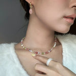 seree - Summer — Beaded Gemstone & Pearl Choker Necklace