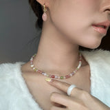 seree - Summer — Beaded Gemstone & Pearl Choker Necklace