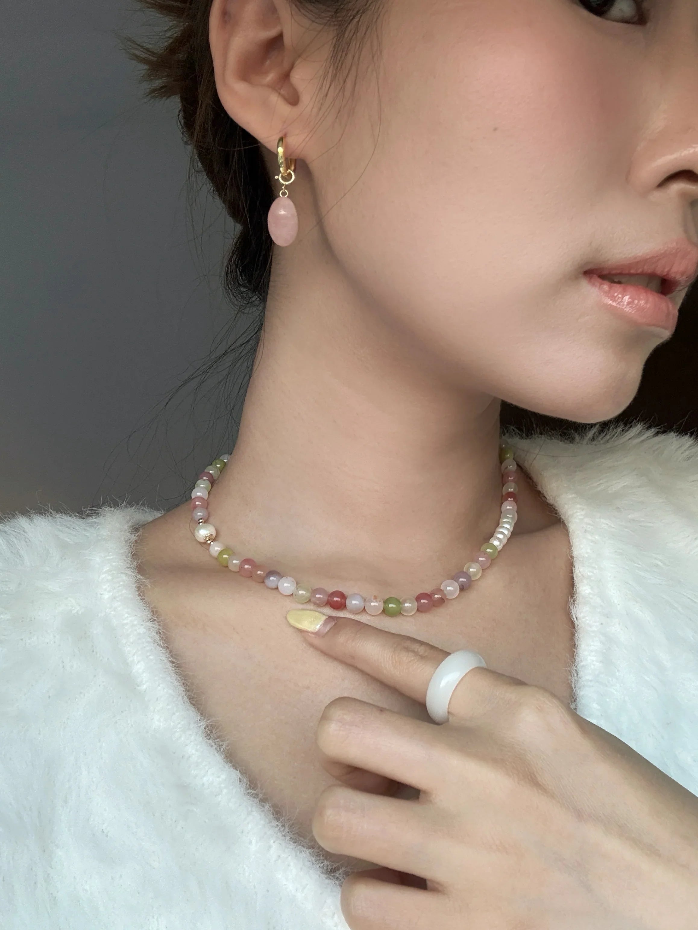 seree - Summer — Beaded Gemstone & Pearl Choker Necklace