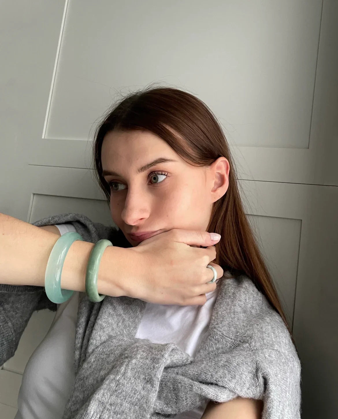 seree - Tennis — Opaque Green Jade Stone Bangle