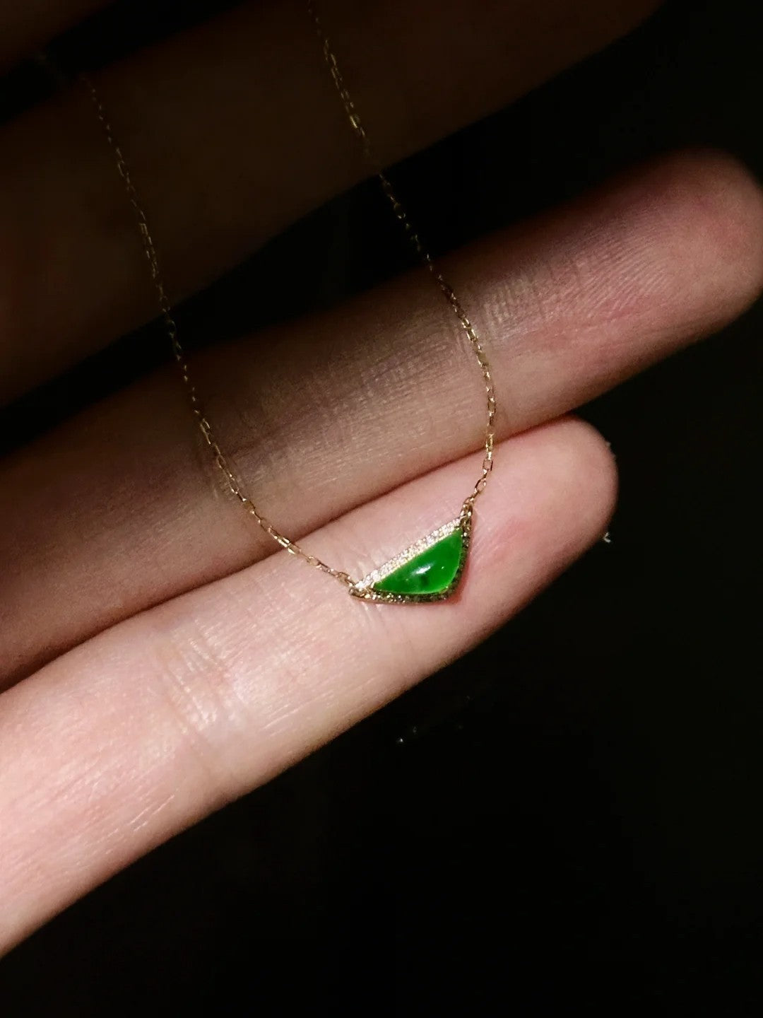 Triangle — Green Jade Stone Pendant Necklace