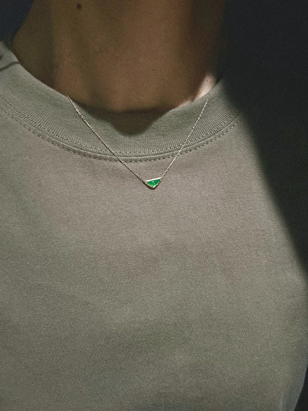 Triangle — Green Jade Stone Pendant Necklace