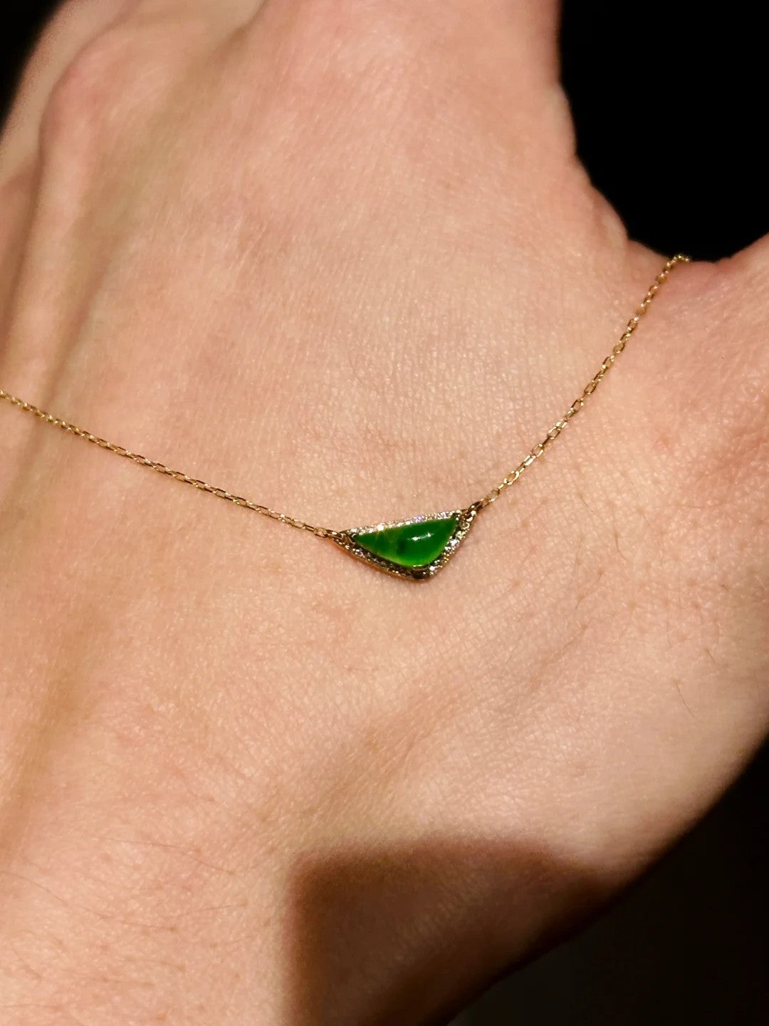 Triangle — Green Jade Stone Pendant Necklace