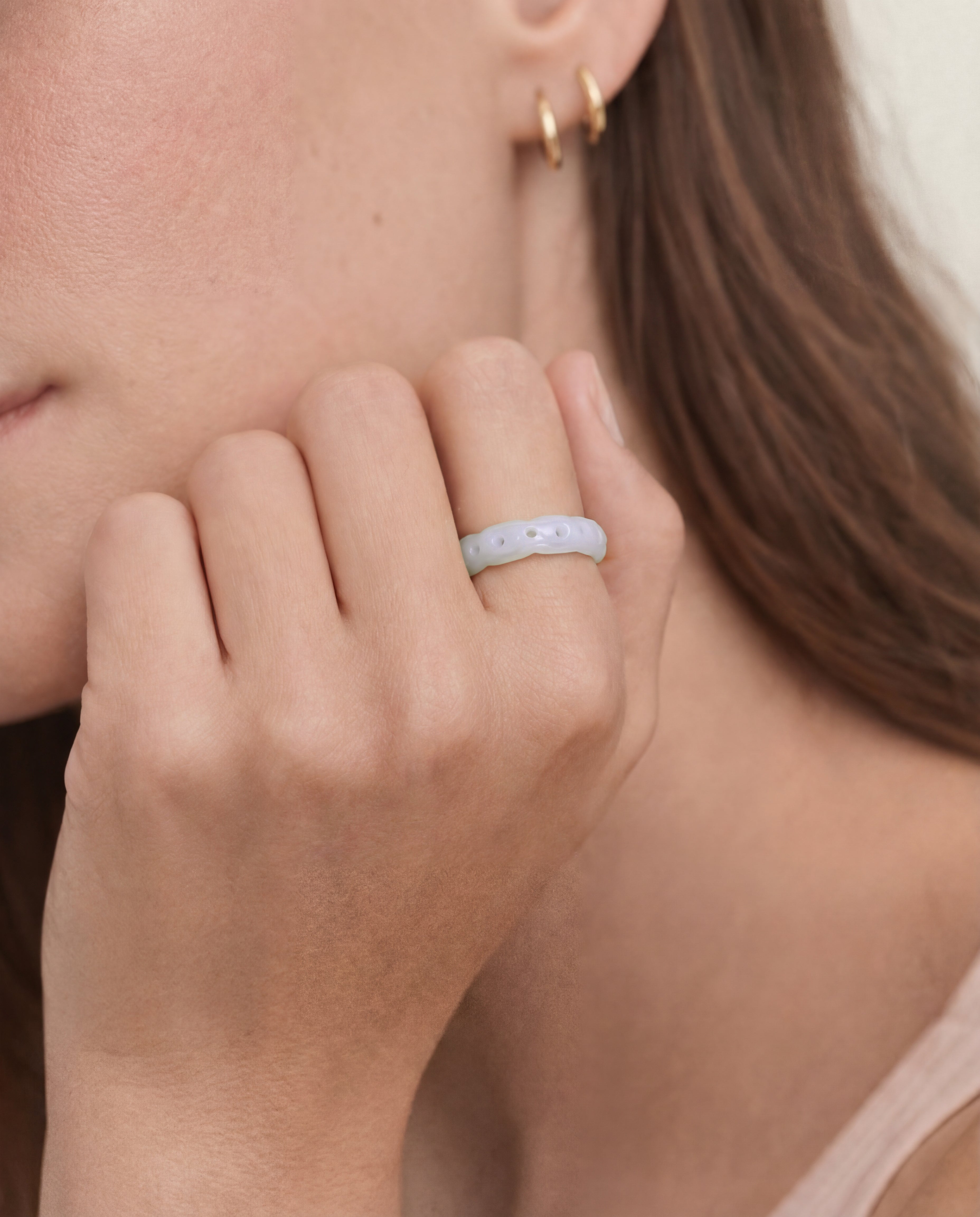 seree - Weave — Off-White Jade Ring